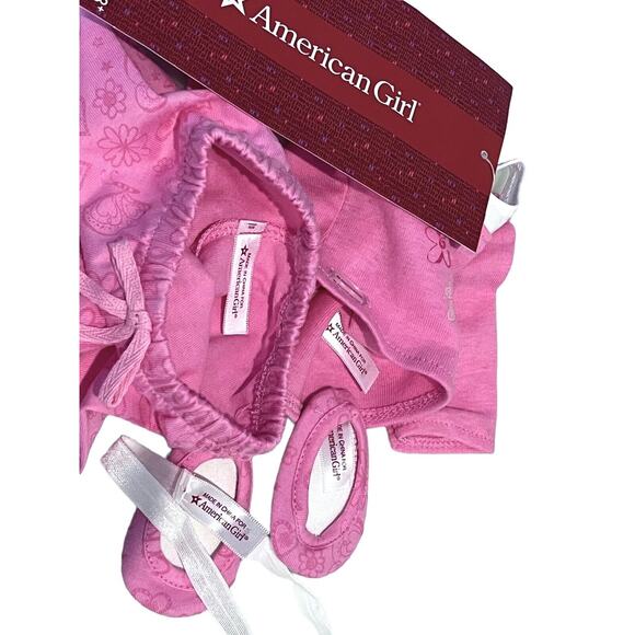 American Girl Doll PINK PAJAMAS + SLIPPERS & HEADBAND Long Sleeve Over Tank NEW - Picture 11 of 12